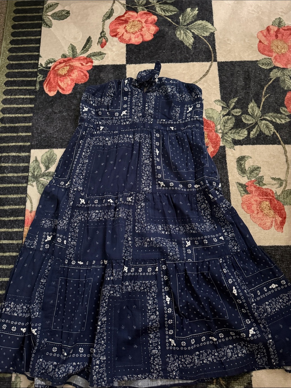 Navy Bandana Print Halter Dress